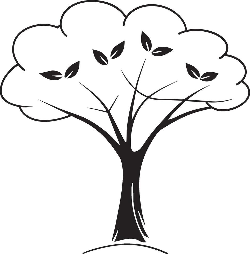 un negro y blanco dibujo de un árbol con hojas y un blanco antecedentes vector