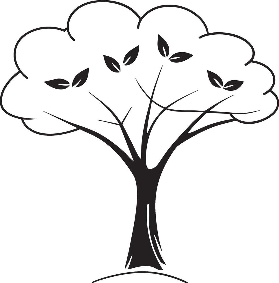a black and white drawing of a tree with leaves and a white background vector