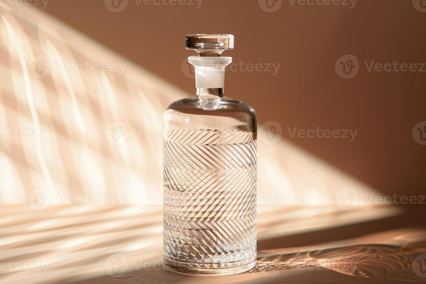 Transparent glass liquor bottle. photo
