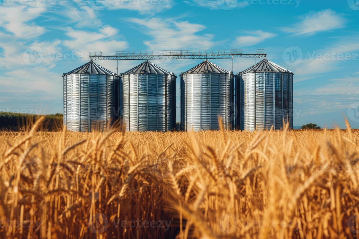 Silos in a wheat field. Storage of agricultural production. photo