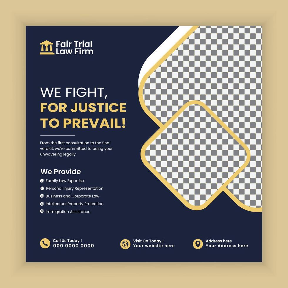 Law Firm Social media post and law consultation square flyer or web banner template design vector