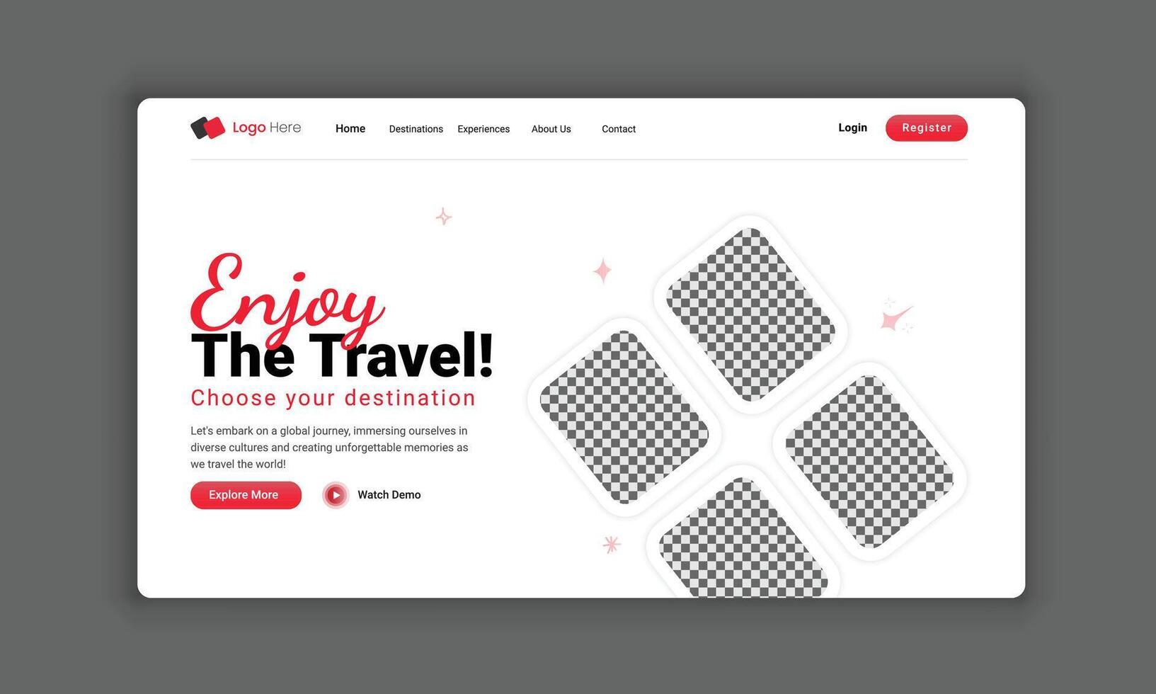sitio web encabezamiento diseño para un viaje agencia o viaje aterrizaje página, héroe sección diseño para viaje un sitio web vector