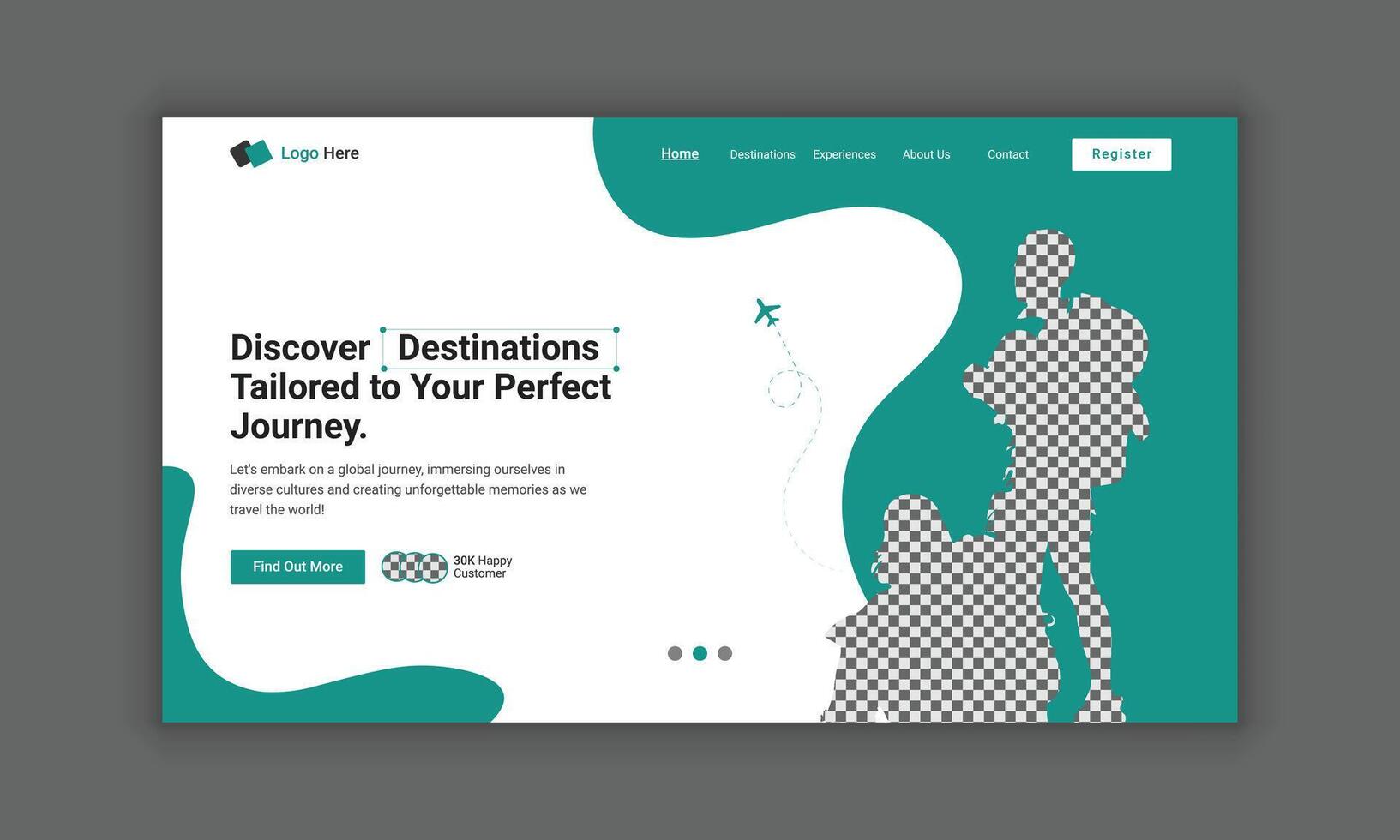 Travel agency landing page design for travel landing page template, Hero section for travel website, web page design for website and mobile website, travel homepage hero banner template. vector