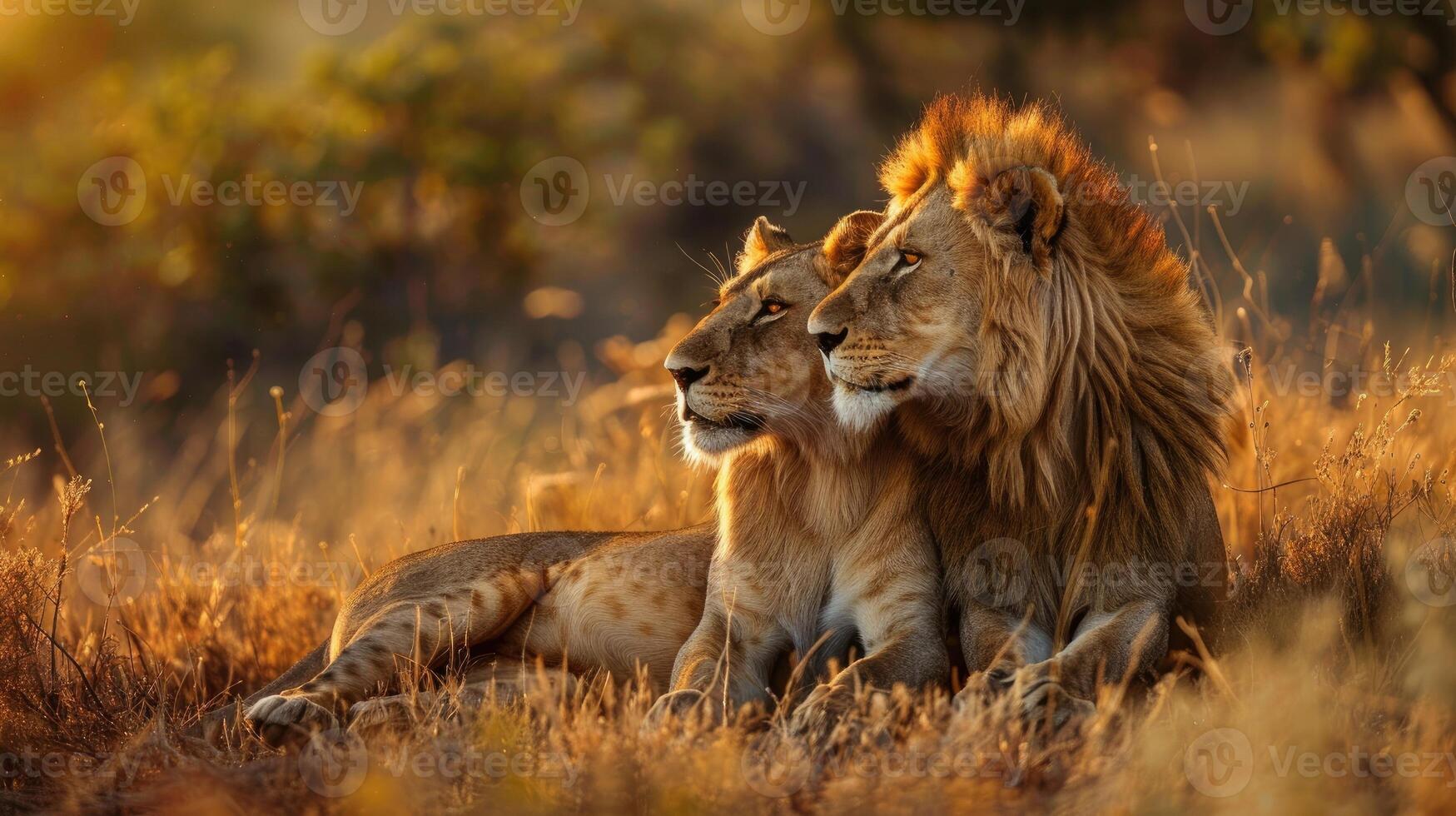 Majestic African lion couple. photo