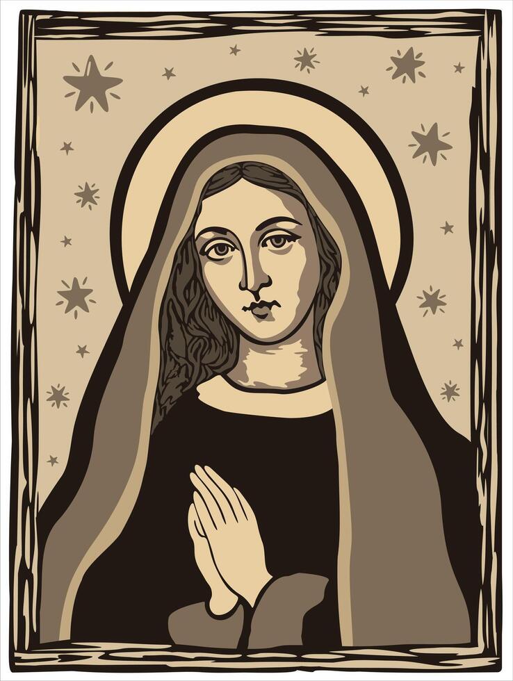 Our lady. Cordel woodcut illustration vector