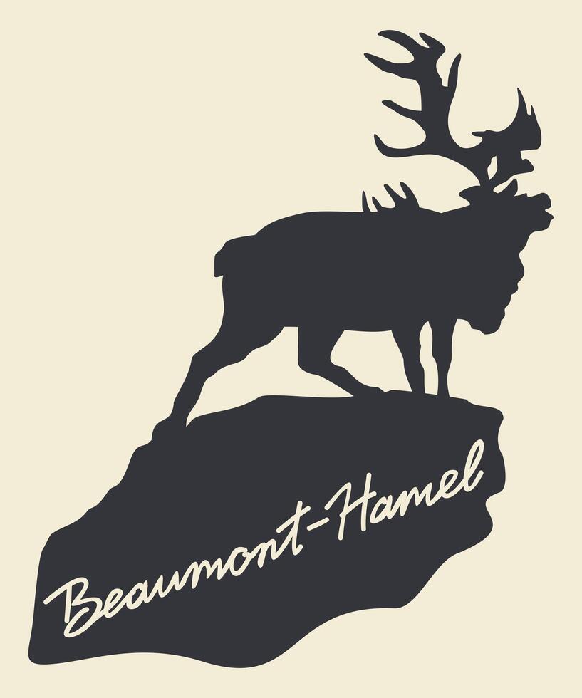 Beaumont-Hamel Newfoundland Memorial. Picardy. France. Deer on rock. isolated illustration with lettering vector