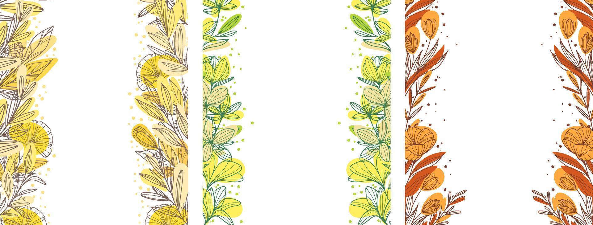 Set of tropical pattern design, line floral and flowers pattern. hand drawn floral template for cover. Home decor, backgrounds, cards.. Isolated pattern on transparent background vector