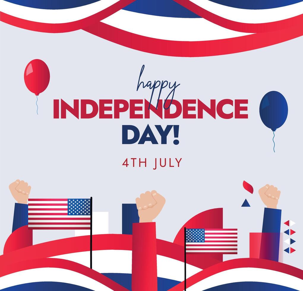 4th of July independence day. USA Independence Day post. Independence Day of United states of America on 4th July with modern abstract shapes in red and blue colour. Social media post with USA flag vector