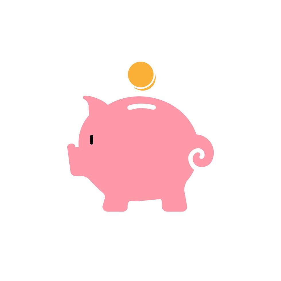 Piggy bank and coin. Flat color illustration isolated on white background. vector