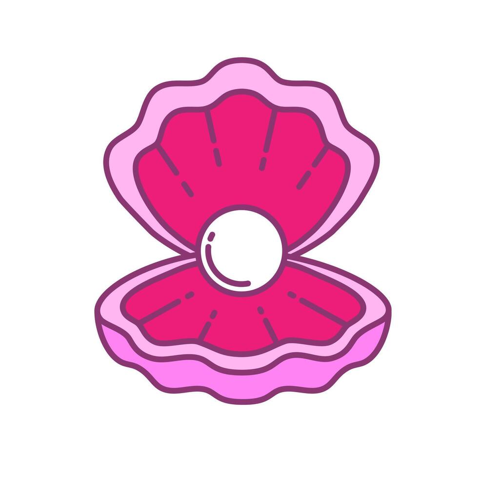 Open seashell with a pearl. Logo, design element, print. Flat illustration isolated on white background. vector