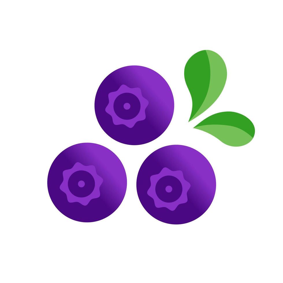 Wild berry. Blueberry berries and leaves icon. Flat illustration on white. vector