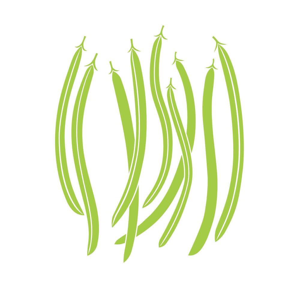 Green fresh long beans set. Flat illustration isolated on white background. vector