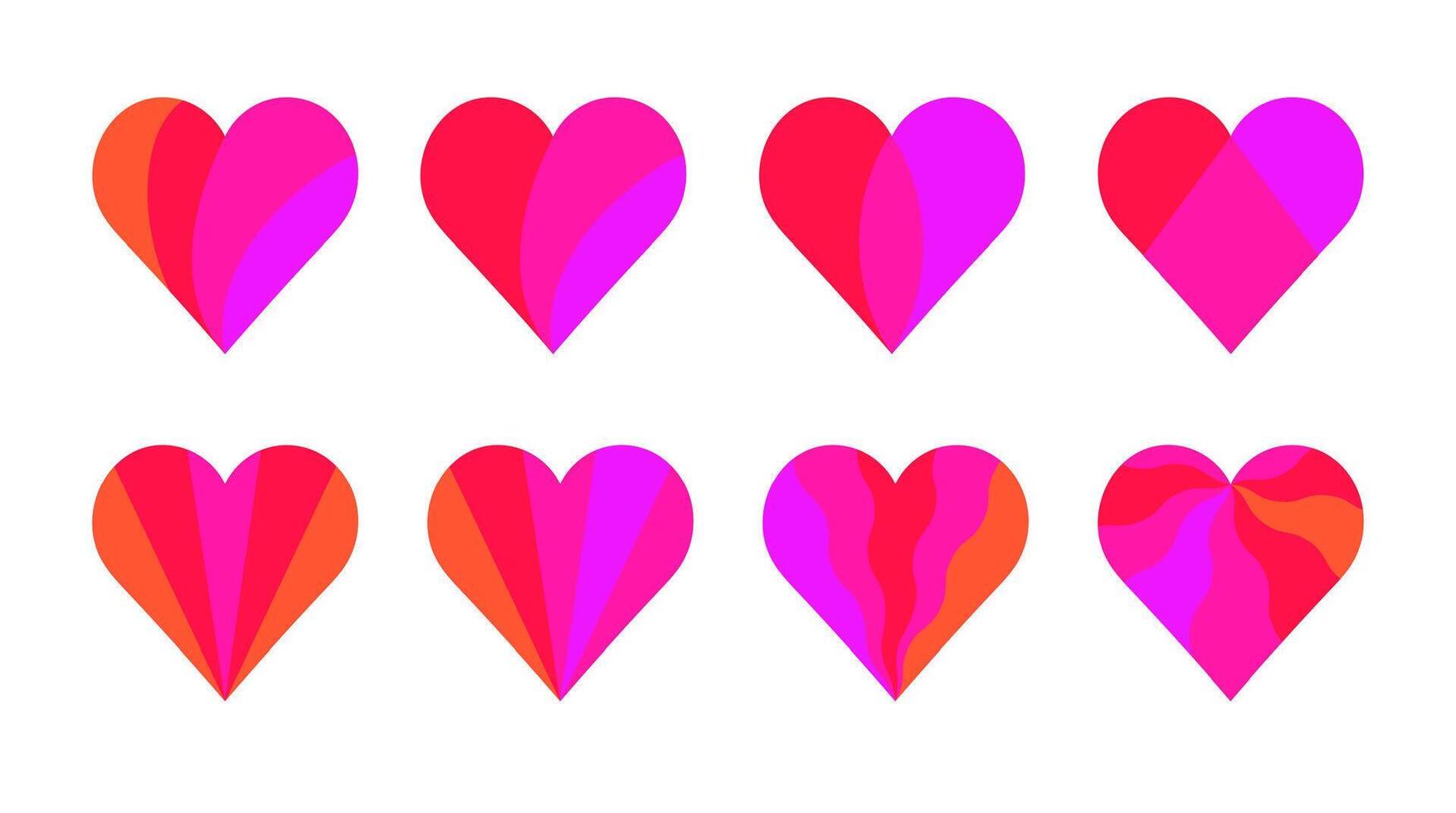 Set of multicolour segmented hearts. Flat illustration isolated on white background. vector