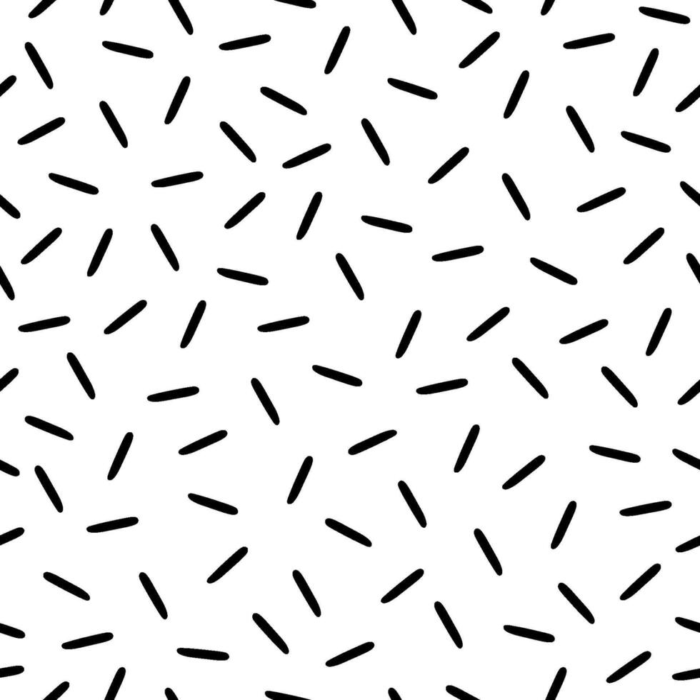 Memphis style seamless pattern. Chaotic short lines irregular texture on white background. vector