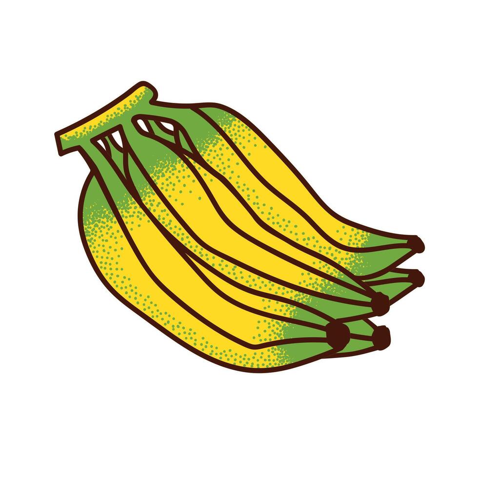 Bunch of bananas. Textured color doodle illustration on white background. vector