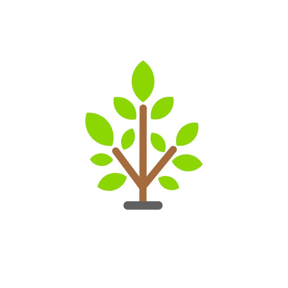 Small, leafy green seedling on the ground. Young tree or shrub. Flat color icon isolated on white. vector