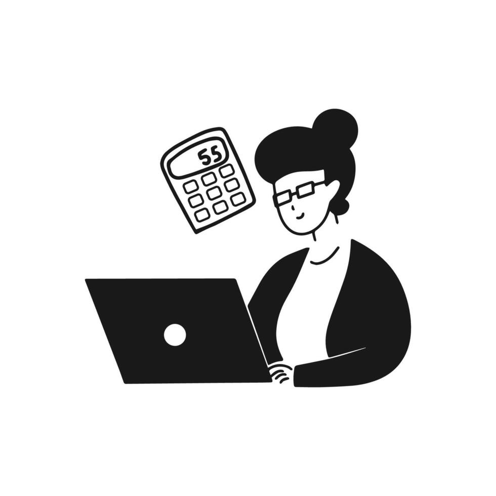 female accountant sitting in front of laptop vector