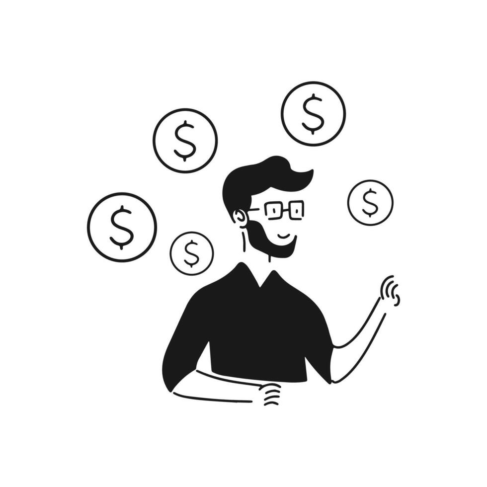 happy man becomes rich,Satisfied person with hard work. vector