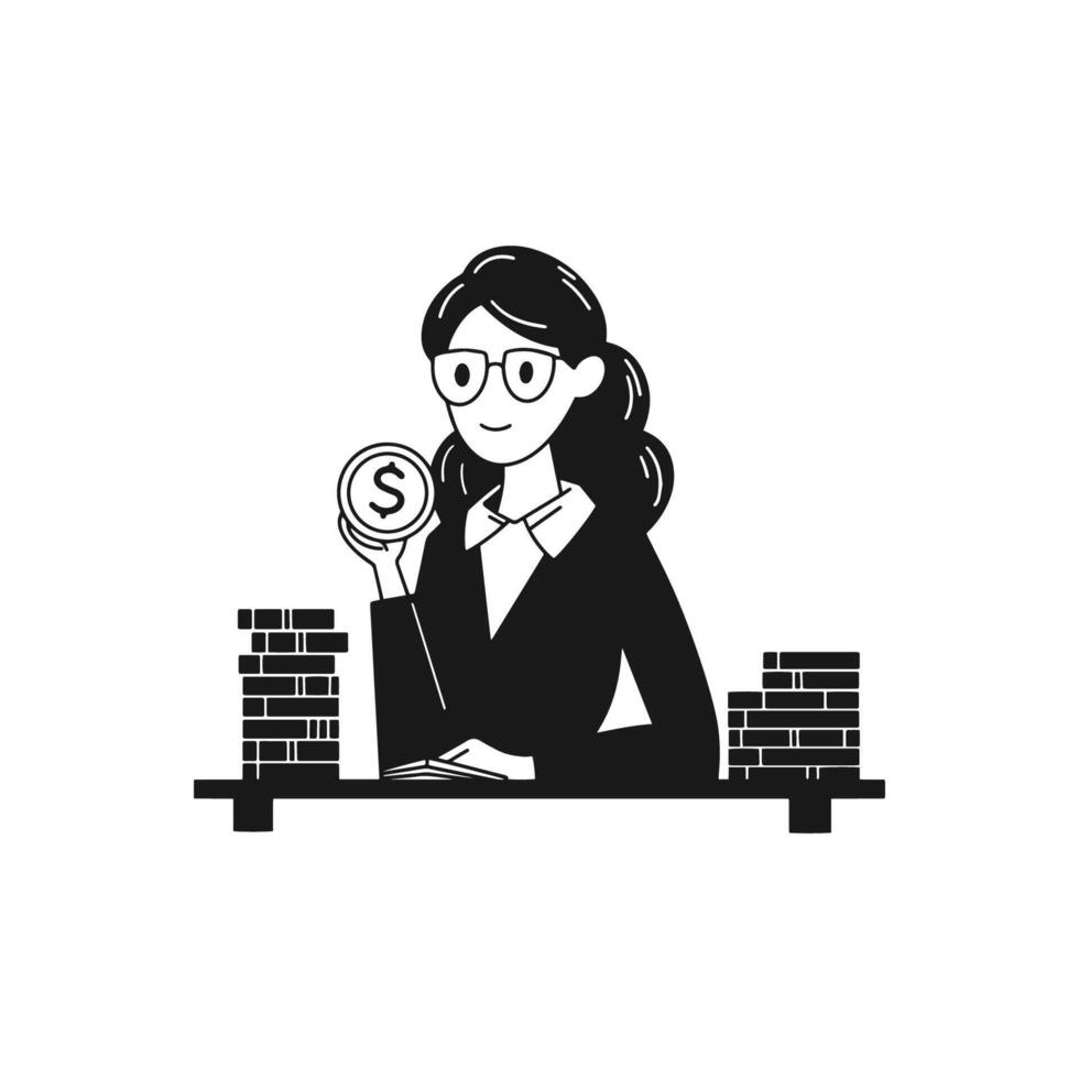 mujer participación dinero, ahorro dinero, ilustración de empleado ahorros plan vector