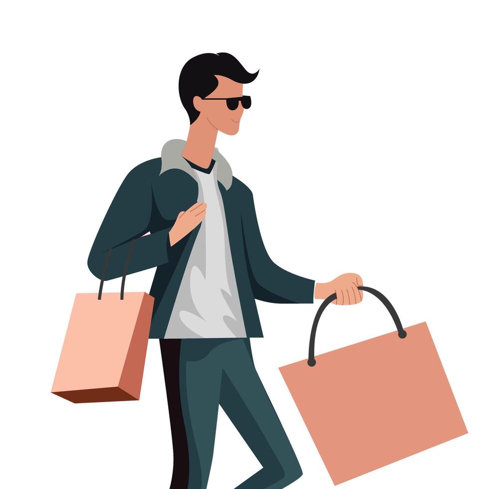 moderno hombres son que lleva compras, de moda estilo, compras concepto aislado en blanco vector