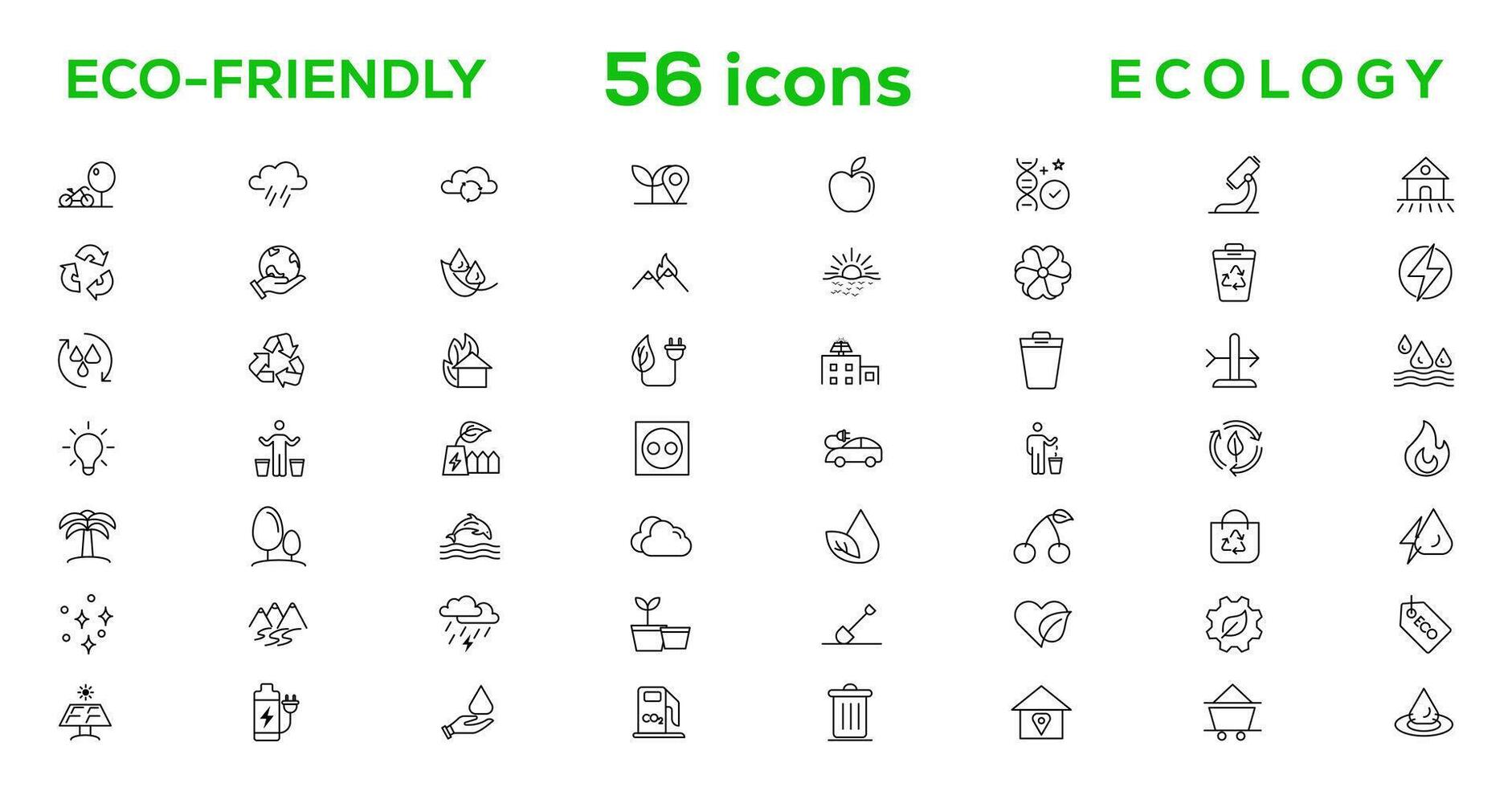 Mega set of ecology icons in trendy line style. Big set Icons collection vector