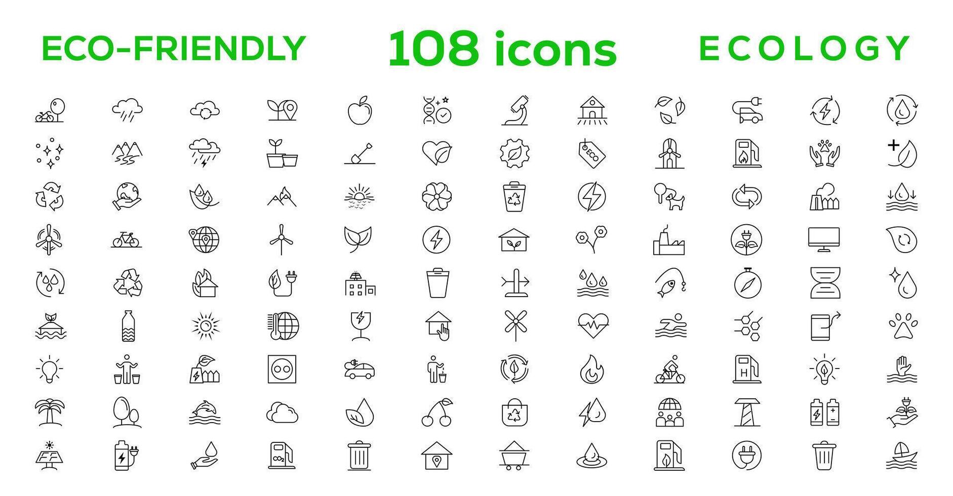 Mega set of ecology icons in trendy line style. Big set Icons collection vector