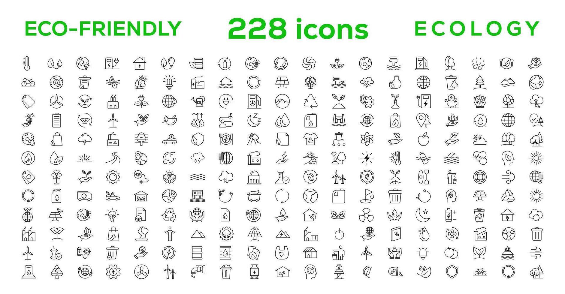 Mega set of ecology icons in trendy line style. Big set Icons collection vector