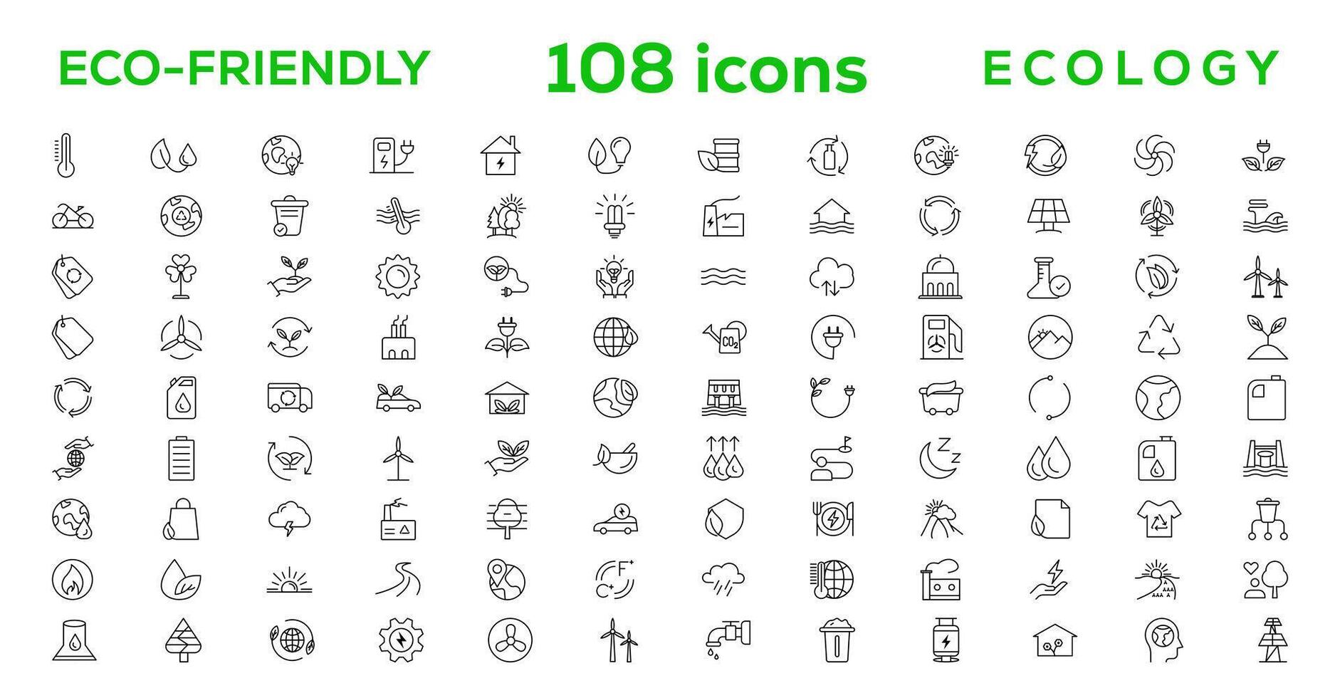 Mega set of ecology icons in trendy line style. Big set Icons collection vector