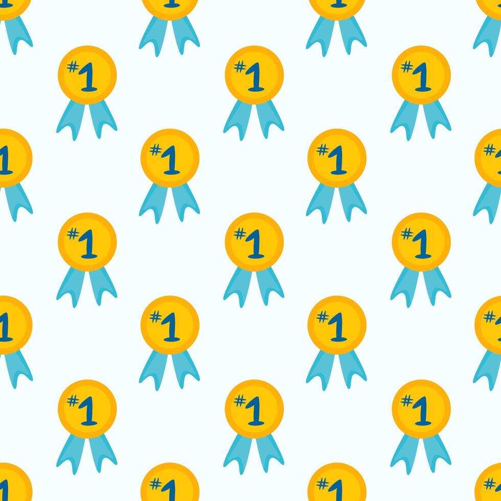 Seamless Pattern with Medal number one. flat illustration. vector