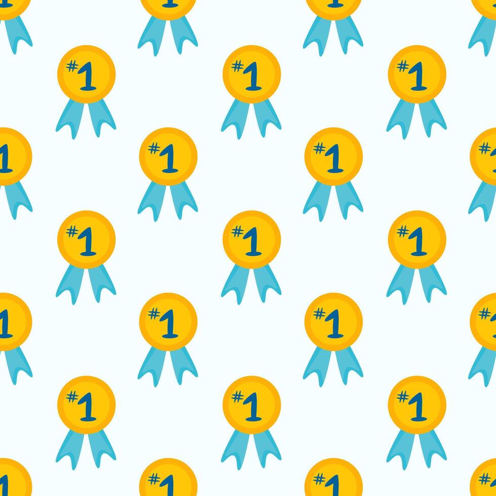 Seamless Pattern with Medal number one. flat illustration. vector