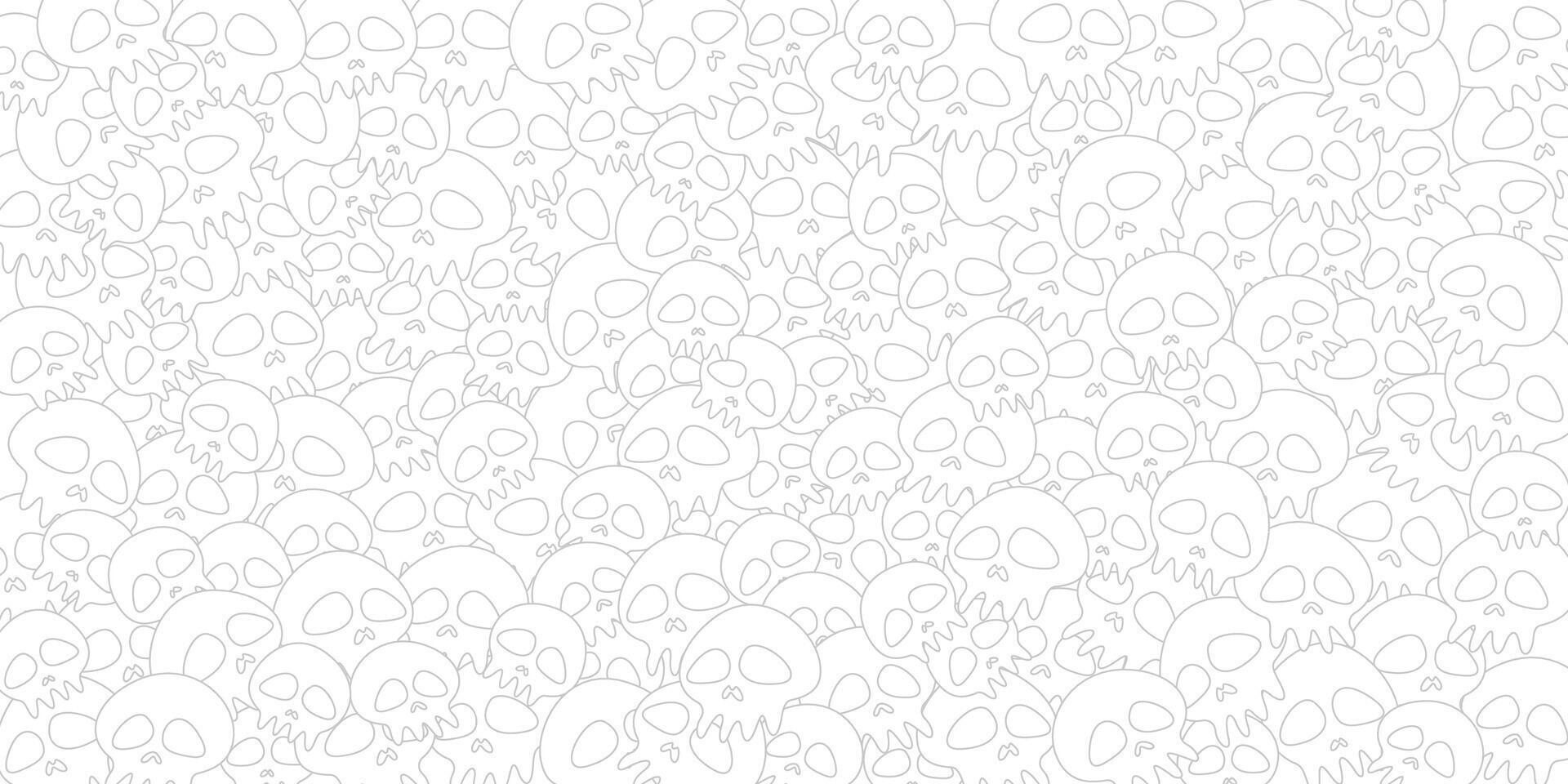 Gray and white outline of various funny skull pattern childish style background illustration. vector