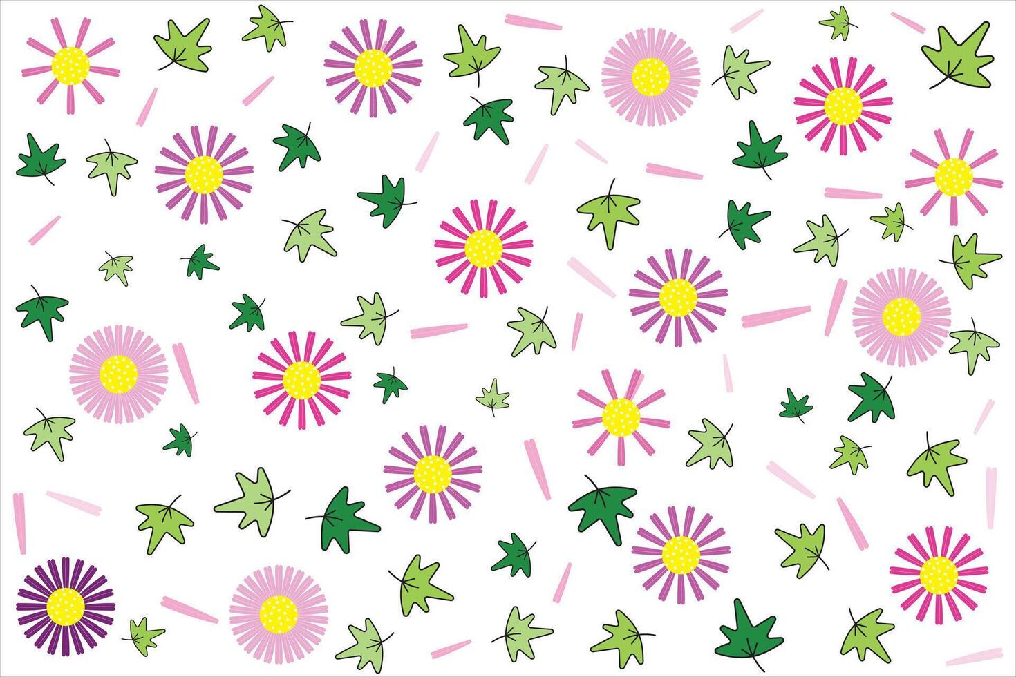 Illustration pattern, Repeating of abstract multicolor of flower with leaf on white background. vector