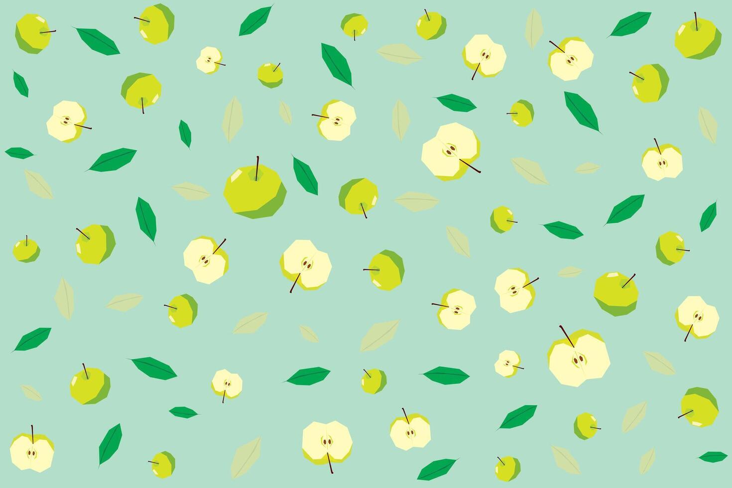 Illustration pattern of Green apple with leaf on soft green background. vector