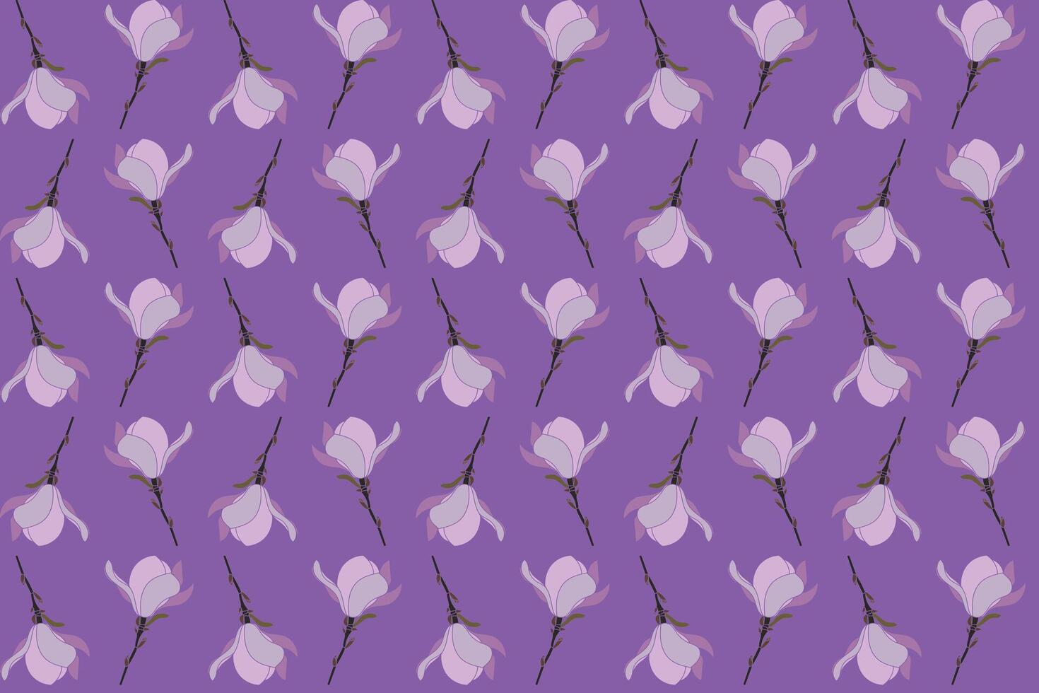 Illustration pattern of verbanica saucer magnolia flower on soft violet background. vector