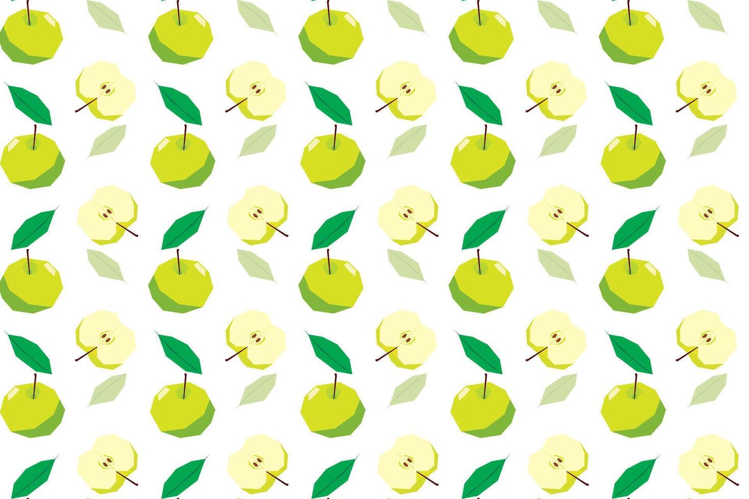 Illustration pattern of green apple with leaf on white background. vector