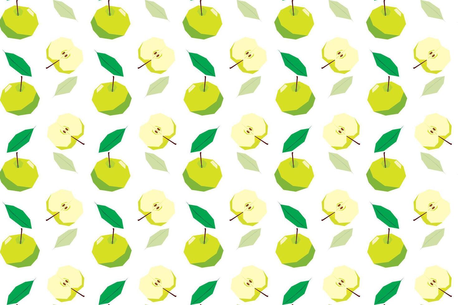 Illustration pattern of green apple with leaf on white background. vector