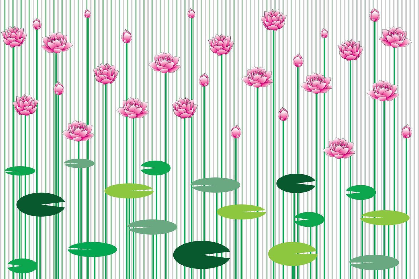 Illustration pattern, Repeating of abstract lotus flower with leaf on line background. vector