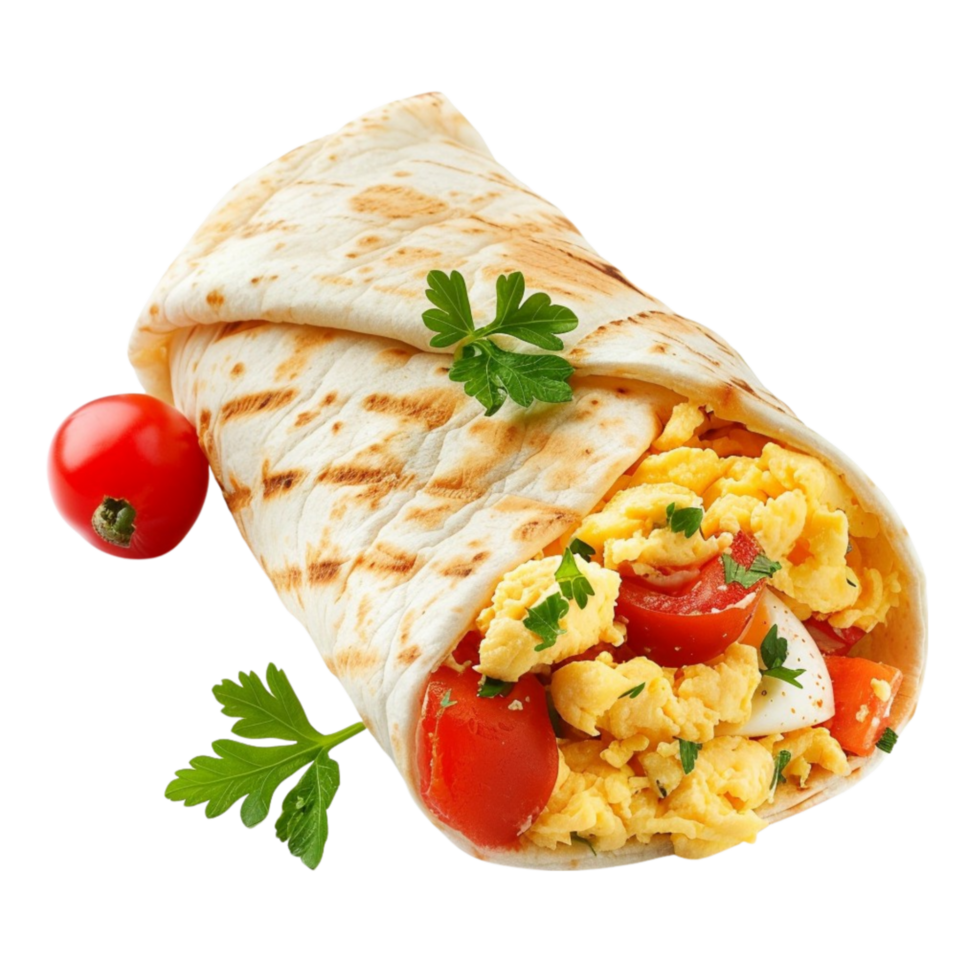 Wrap Chicken sandwich,Tasty potato and egg breakfast burrito isolated on transparent background AI-Generative png