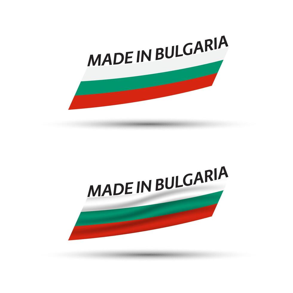 Two modern colored flags with Bulgarian tricolor isolated on white background, flags of Bulgaria, Bulgarian ribbons, Made in Bulgaria vector