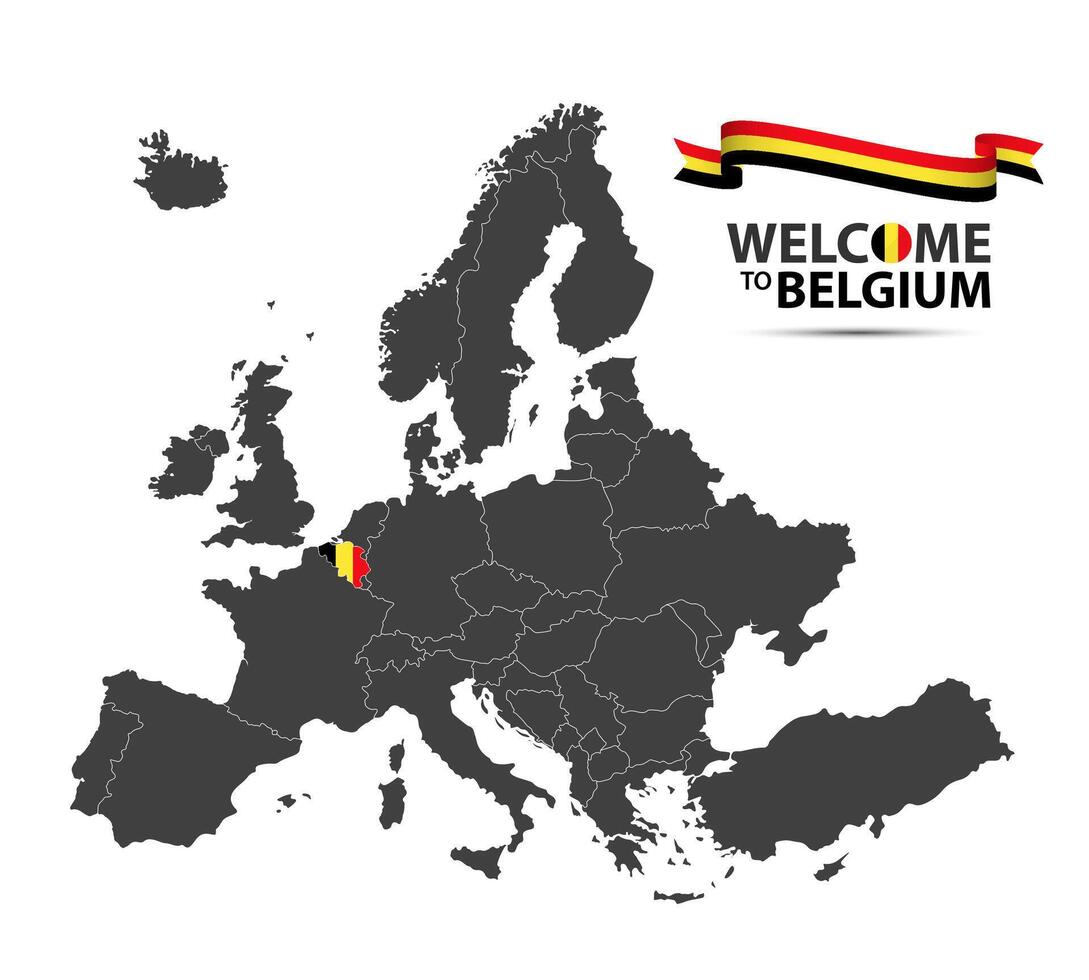 ilustración de un mapa de Europa con el estado de Bélgica en el apariencia de el Belga bandera y Belga cinta aislado en un blanco antecedentes vector