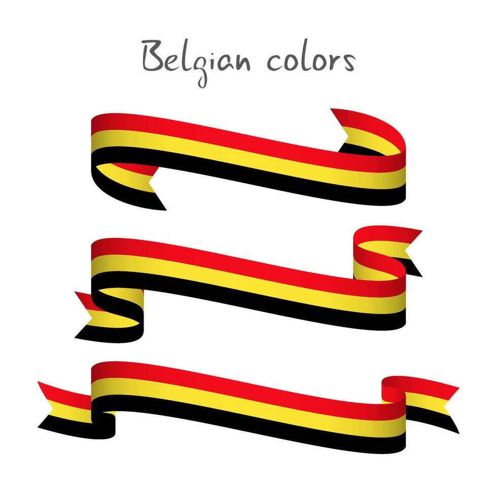 conjunto de Tres moderno de colores cinta con el Belga tricolor aislado en blanco fondo, resumen Belga bandera, hecho en Bélgica logo vector