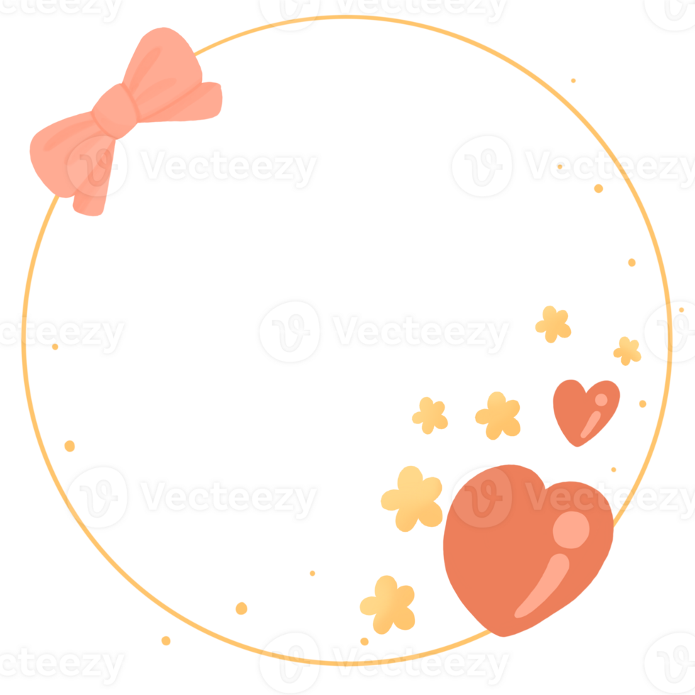 a heart and a bow on a circle frame with stars png