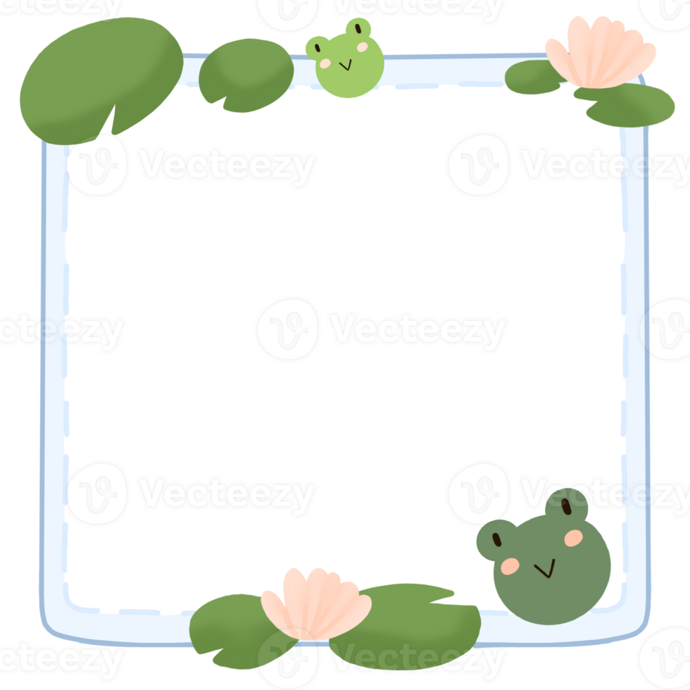 a square frame with a frog and lily pads png