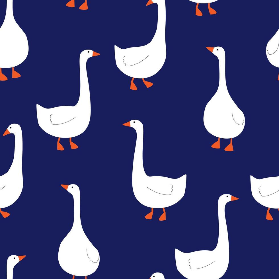 Seamless pattern with white geese. Abstract simple print with domestic waterfowl. vector