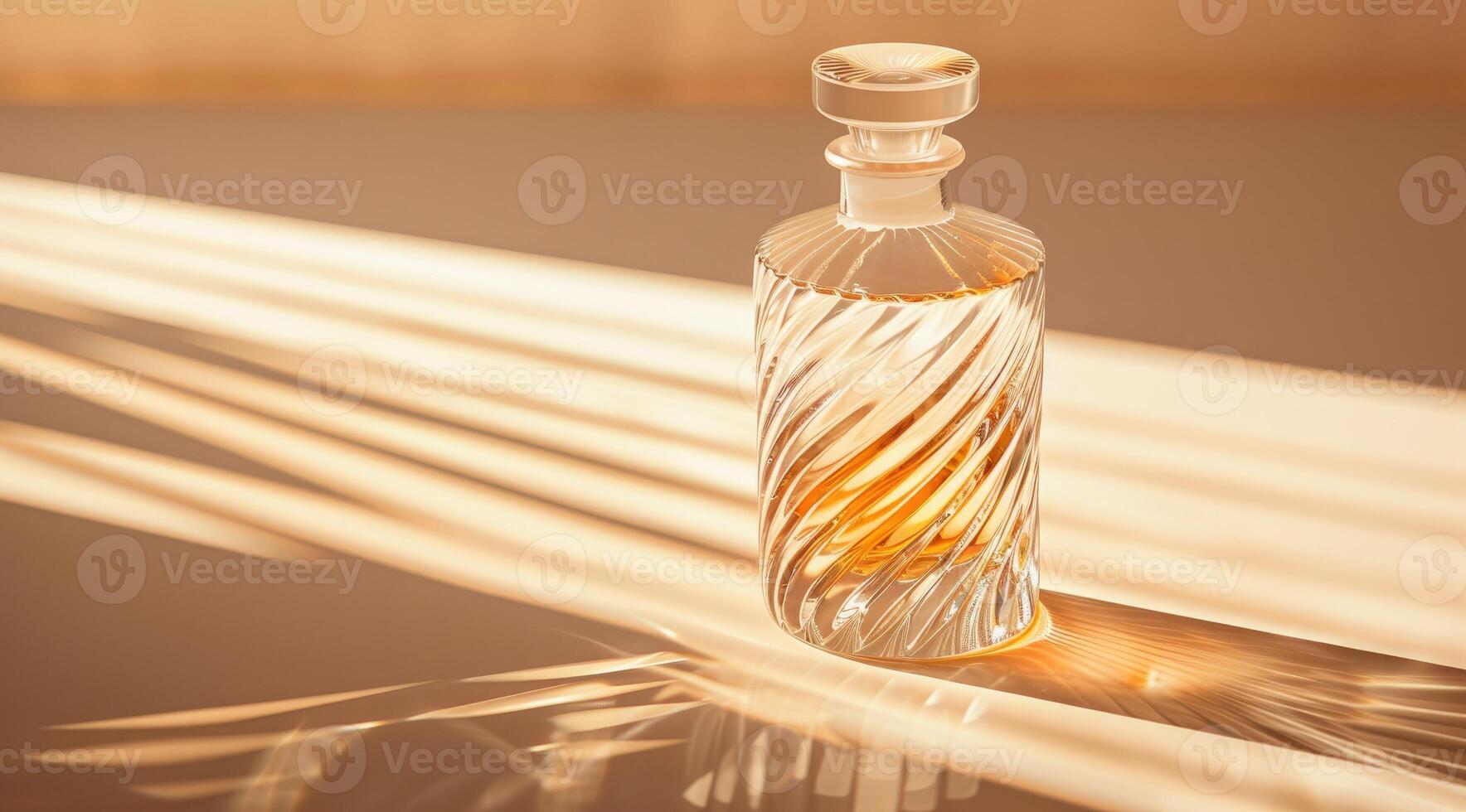 Transparent glass liquor bottle. photo