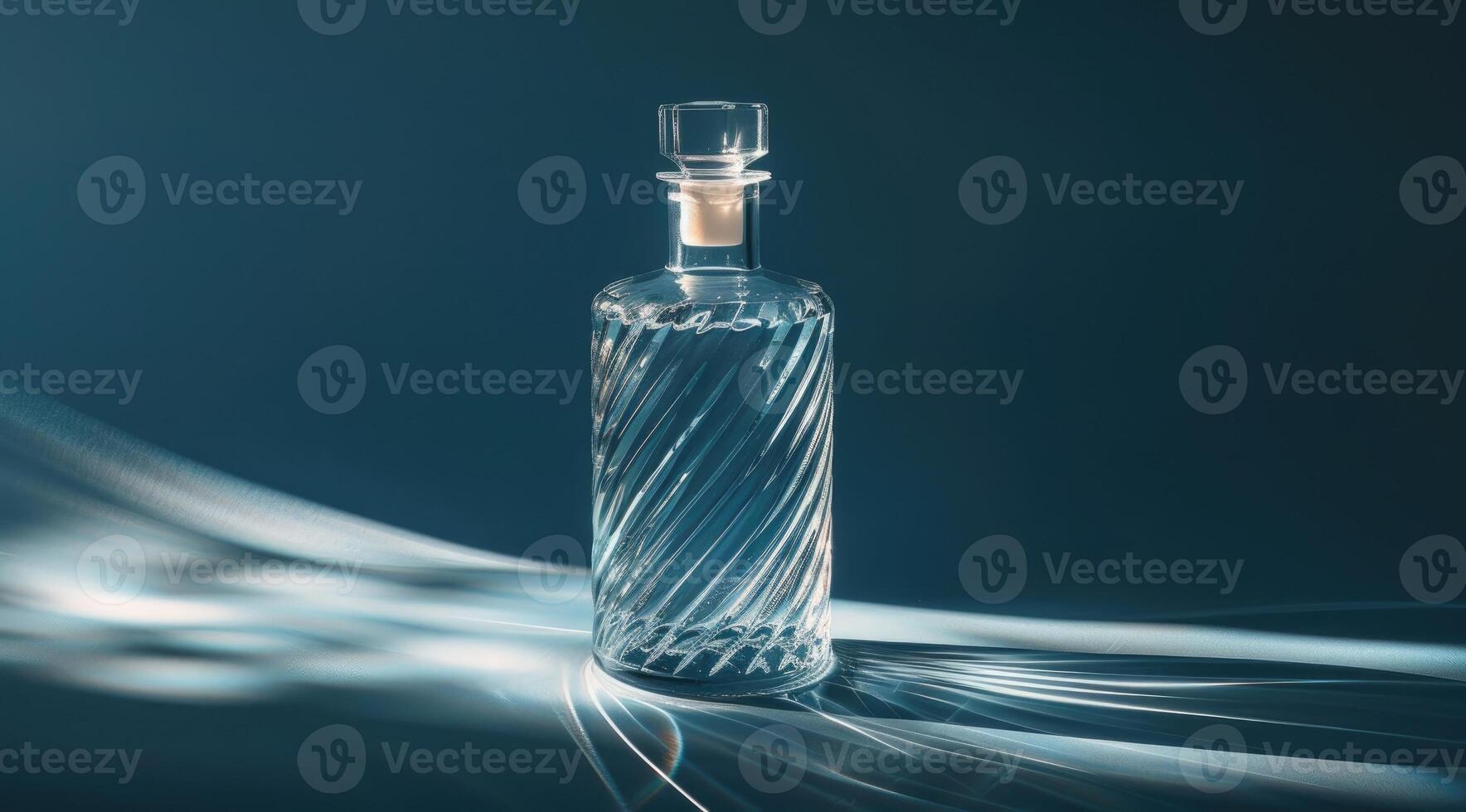 Transparent glass liquor bottle. photo