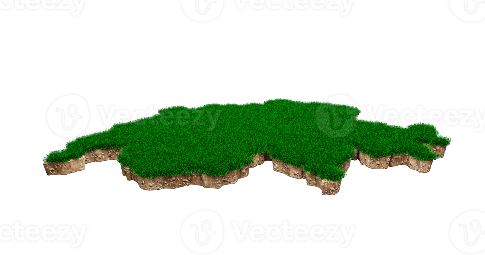 Switzerland Map soil land geology cross section with green grass and Rock ground texture 3d illustration png