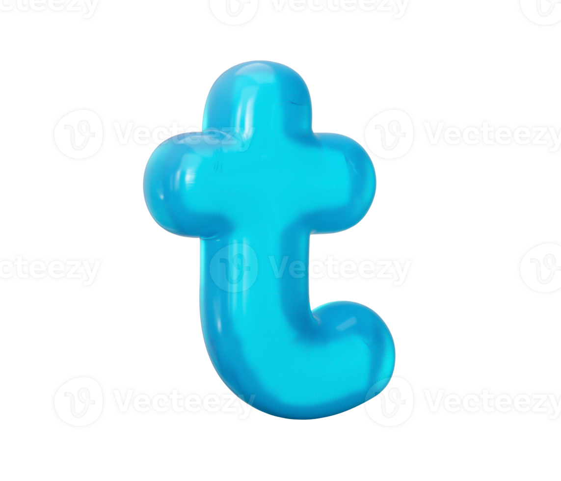 Letter t made of Aqua blue jelly liquid. 3d alphabet small letters 3d illustration png