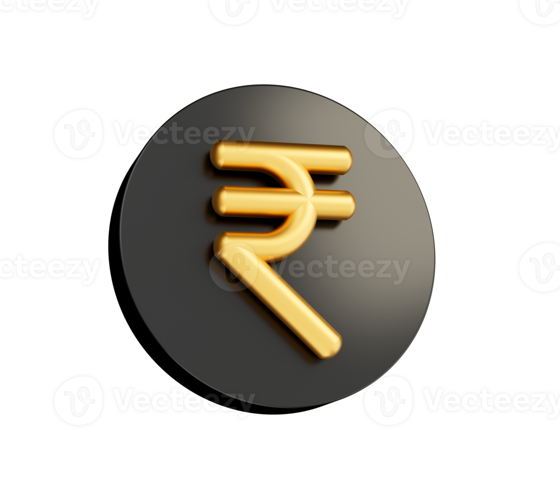 Golden Indian Rupee Currency Icon Isolated. inr 3D rendering png