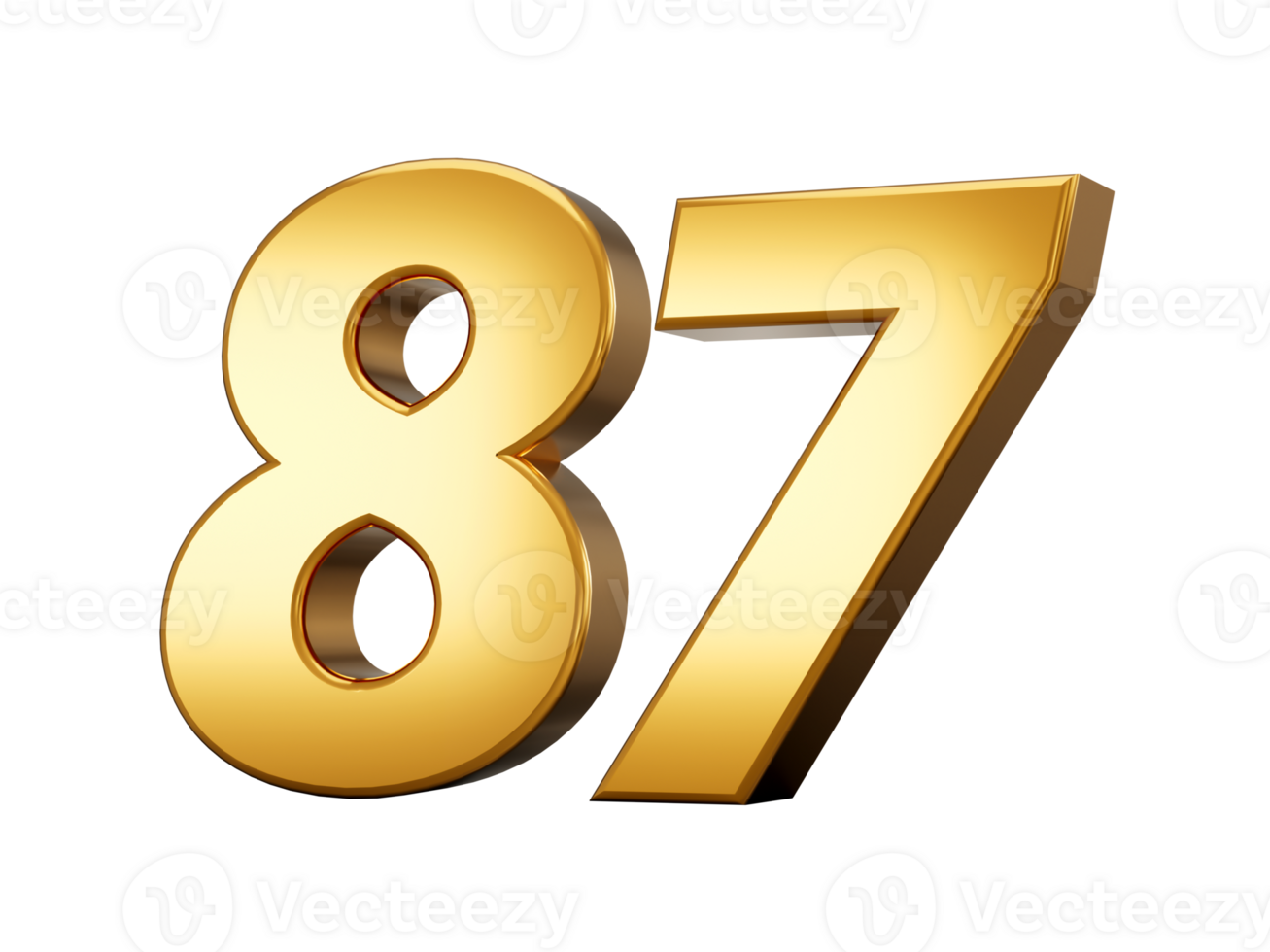 3d Shiny Gold Number 87, Eighty Seven 3d Gold Number, 3d illustration png